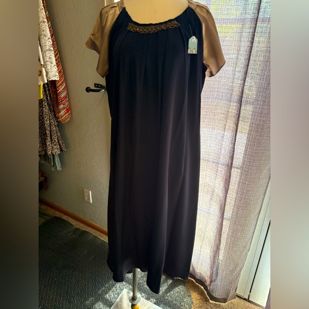 SIMPLY VERA (VERA WANG) Navy Blue & Khaki Embellished Baby Doll Dress Sz 8